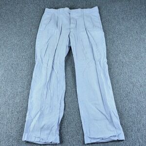 Haspel Astor 36x32 Mens Blue White Striped Seersucker Pleated Cuffed Pants